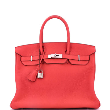 Hermes Birkin Handbag Red Clemence with Palladium Hardware 35