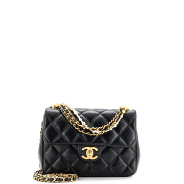 Chanel Pearl Twist Square Flap Bag Quilted Shiny Lambskin Mini
