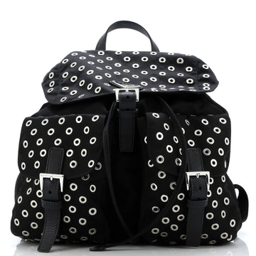 Prada Double Front Pocket Backpack Tessuto with Grommet Detail Medium