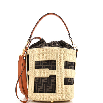 Fendi Step Out Bucket Bag Straw and Zucca Canvas Medium