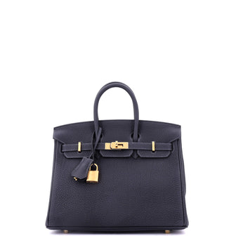 Hermes Birkin Handbag Blue Togo with Gold Hardware 25