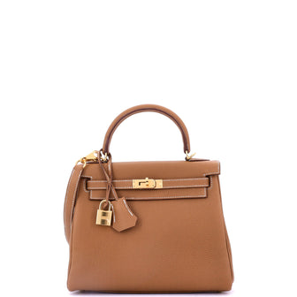 Hermes Kelly Handbag Brown Togo with Gold Hardware 25