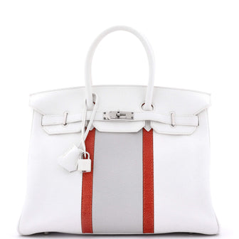 Hermes Club Birkin Bag White Clemence and Lizard with Palladium Hardware 35