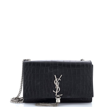Saint Laurent Classic Monogram Tassel Crossbody Bag Crocodile Embossed Leather Medium