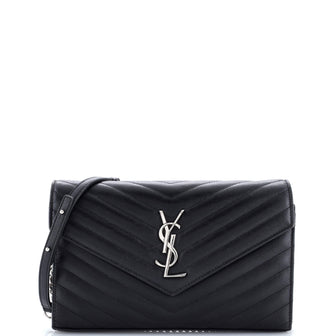 Saint Laurent Classic Monogram Wallet on Chain Matelasse Chevron Leather Medium