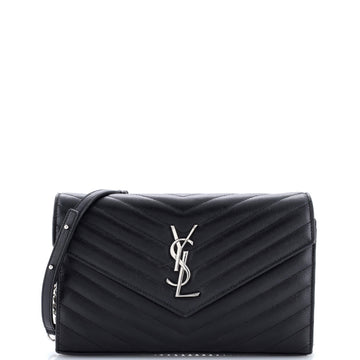 Saint Laurent Classic Monogram Wallet on Chain Matelasse Chevron Leather Medium
