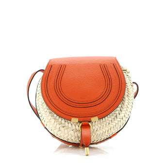 Chloe Marcie Basket Crossbody Bag Raffia and Leather Small