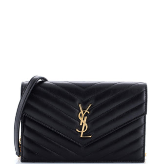 Saint Laurent Classic Monogram Wallet on Chain Matelasse Chevron Leather Small
