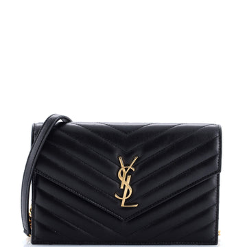 Saint Laurent Classic Monogram Wallet on Chain Matelasse Chevron Leather Small