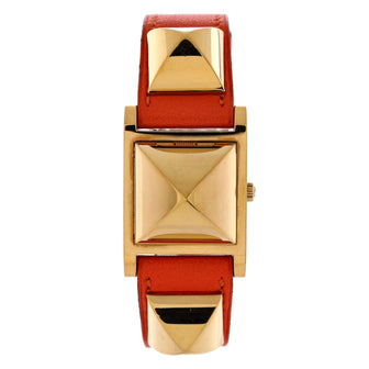 Hermes Medor Quartz Watch Plated Metal and Leather 23