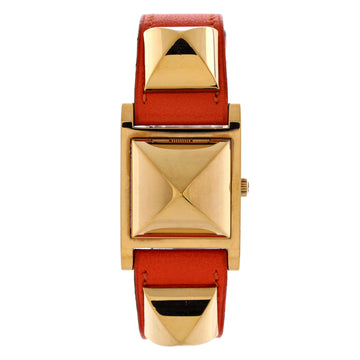 Hermes Medor Quartz Watch Plated Metal and Leather 23