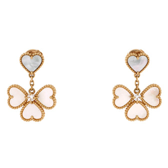 Van Cleef & Arpels Sweet Alhambra Effeuillage Heart Earrings 18K Yellow Gold with Mother of Pearl and Diamonds