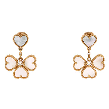 Van Cleef & Arpels Sweet Alhambra Effeuillage Heart Earrings 18K Yellow Gold with Mother of Pearl and Diamonds