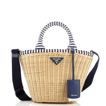 Prada Convertible Basket Bag Wicker with Canvas Small