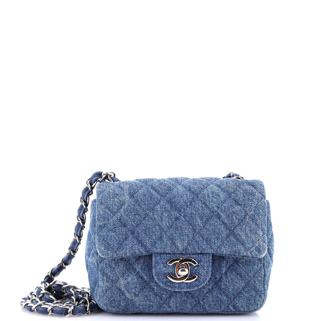Chanel Square Classic Single Flap Bag Quilted CC Printed Denim