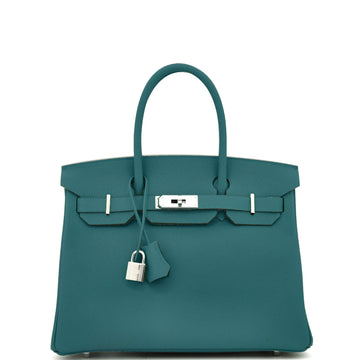 Hermes Birkin Handbag Green Epsom with Palladium Hardware 30