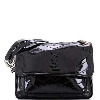Saint Laurent Niki Chain Flap Bag Matelasse Chevron Patent Medium