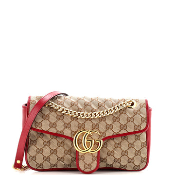 Gucci GG Marmont Flap Bag Diagonal Quilted GG Canvas with Leather Small