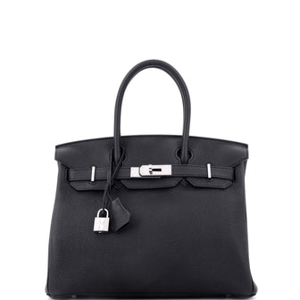 Hermes Birkin Handbag Black Togo with Palladium Hardware 30