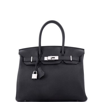 Hermes Birkin Handbag Black Togo with Palladium Hardware 30