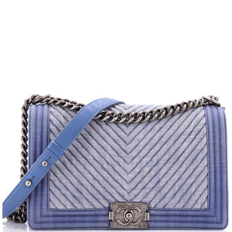 Chanel Boy Flap Bag Chevron Denim New Medium