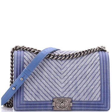 Chanel Boy Flap Bag Chevron Denim New Medium