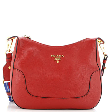 Prada Striped Strap Zip Hobo Vitello Daino Medium