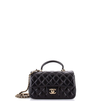 Chanel Classic Single Flap Top Handle Bag Quilted Lambskin Mini