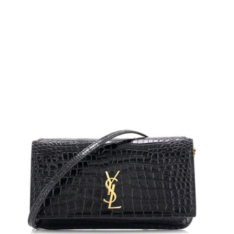 Saint Laurent Classic Monogram Phone Holder Shoulder Bag Crocodile Embossed Leather