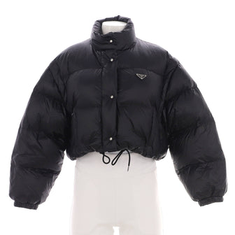Prada Women's Convertible Cropped Puffer Jacket Quilted Polyamide with Down