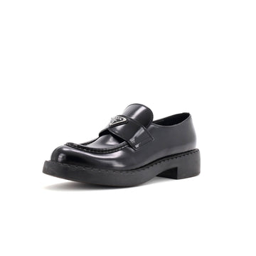 Prada Women's Triangle Logo Loafers Spazzolato Leather