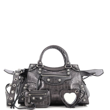 Balenciaga Neo Cagole City Bag Crocodile Embossed with Crystals Small