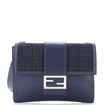 Fendi Flat Baguette Crossbody Bag Leather with Zucca Jacquard Medium