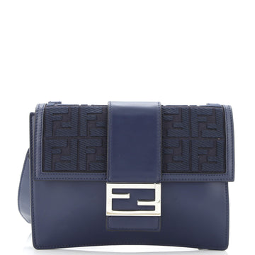 Fendi Flat Baguette Crossbody Bag Leather with Zucca Jacquard Medium