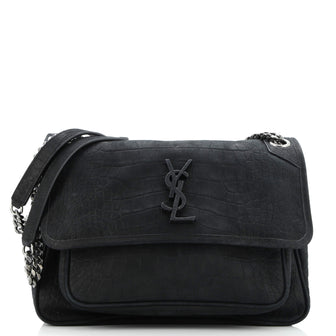 Saint Laurent Niki Chain Flap Bag Crocodile Embossed Nubuck Medium
