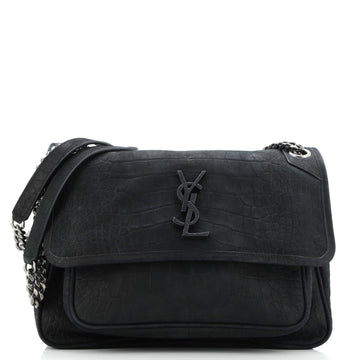 Saint Laurent Niki Chain Flap Bag Crocodile Embossed Nubuck Medium