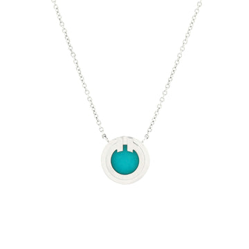 Tiffany & Co. T Circle Pendant Necklace 18K White Gold with Turquoise Small