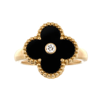Van Cleef & Arpels Vintage Alhambra Ring 18K Yellow Gold with Onyx and Diamond