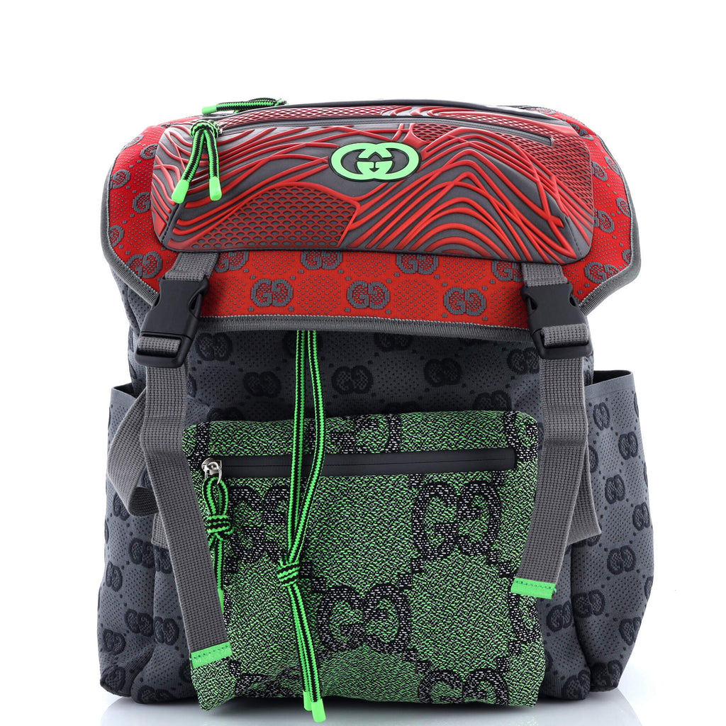 Gucci Panelled Double Buckle Backpack GG Jacquard Nylon and Rubber