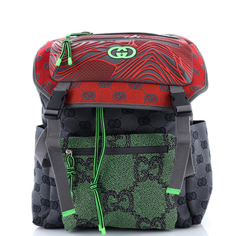 Gucci Panelled Double Buckle Backpack GG Jacquard Nylon and Rubber Large