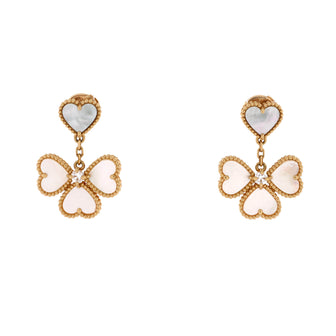 Van Cleef & Arpels Sweet Alhambra Effeuillage Heart Earrings 18K Yellow Gold with Mother of Pearl and Diamonds
