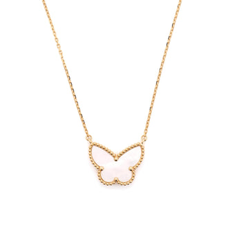 Van Cleef & Arpels Lucky Alhambra Butterfly Pendant Necklace 18K Yellow Gold with Mother of Pearl
