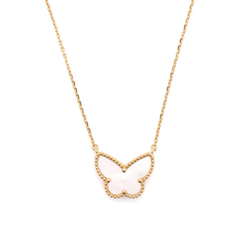 Van Cleef & Arpels Lucky Alhambra Butterfly Pendant Necklace 18K Yellow Gold with Mother of Pearl