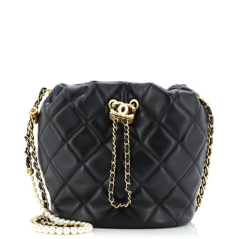 Chanel My Perfect Chain Bucket Drawstring Bag Quilted Lambskin with Faux Pearls