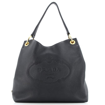 Prada Logo Hobo Embossed Vitello Daino Large