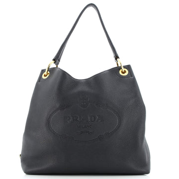 Prada Logo Hobo Embossed Vitello Daino Large
