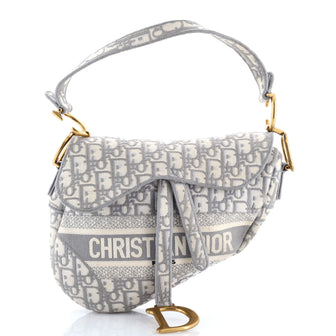 Christian Dior Saddle Handbag Logo Embroidered Oblique Canvas Medium