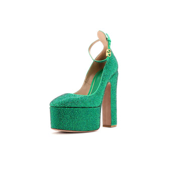 Valentino Garavani Women's Tan-Go Platform Pumps Crystal Embellished Suede 155