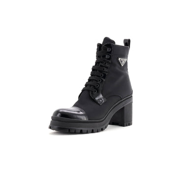 Prada Women's Heeled Combat Boots Re-Nylon and Leather