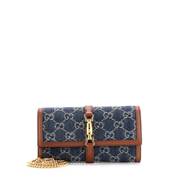 Gucci Jackie 1961 Continental Chain Wallet GG Denim